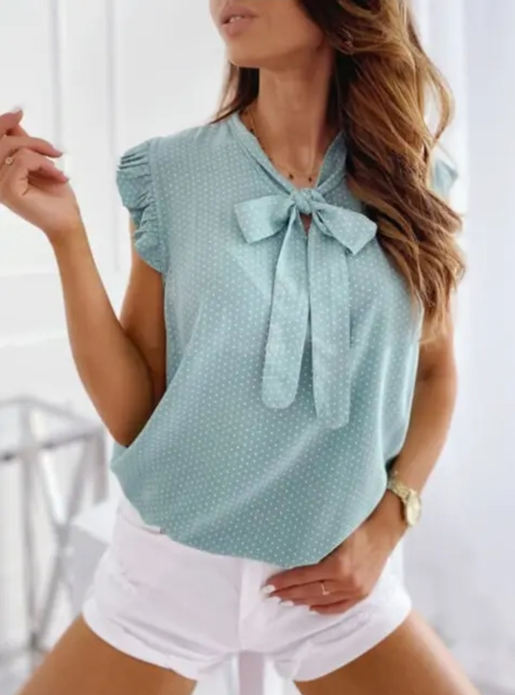 Polkadot bow front blouse