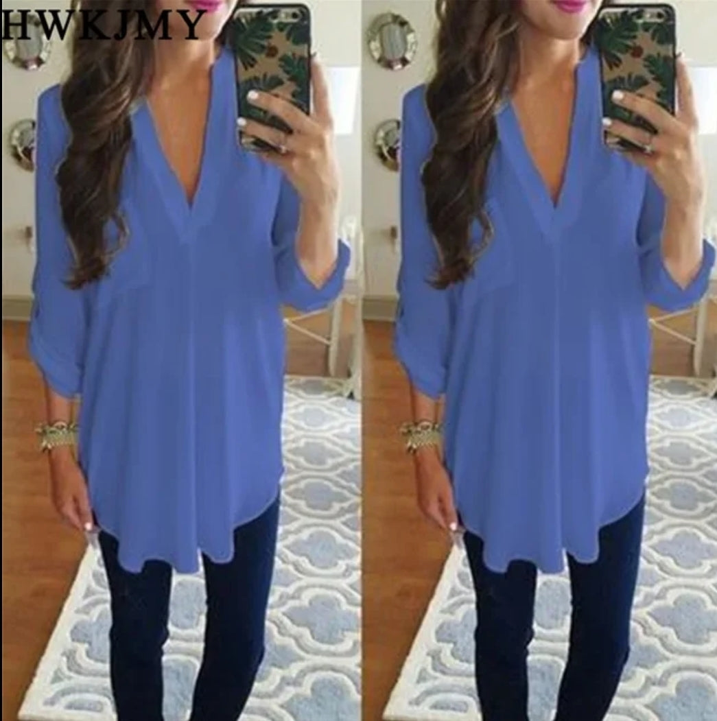 V-neck long blouse