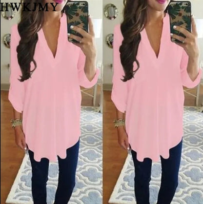 V-neck long blouse