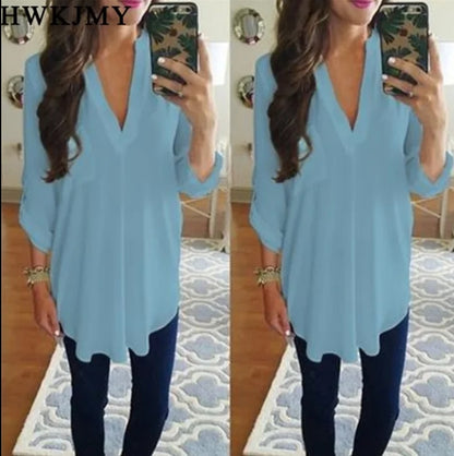 V-neck long blouse