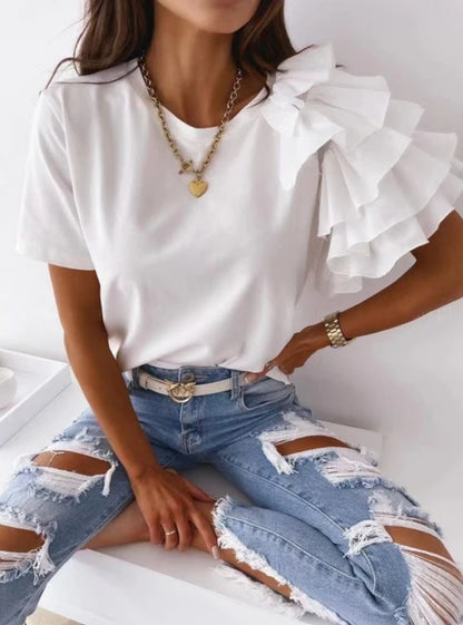 Ruffle one sleeve top