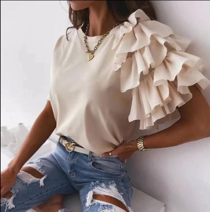 Ruffle one sleeve top