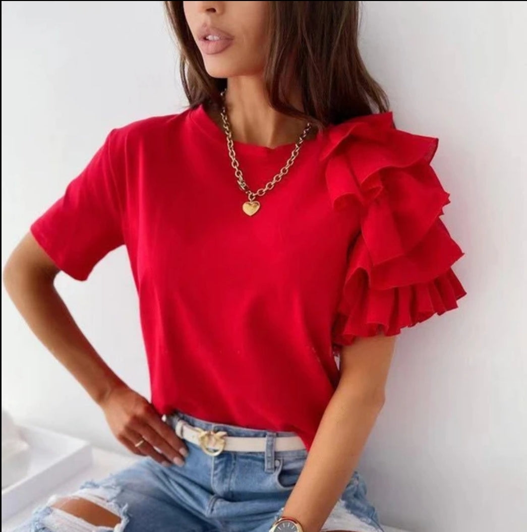 Ruffle one sleeve top