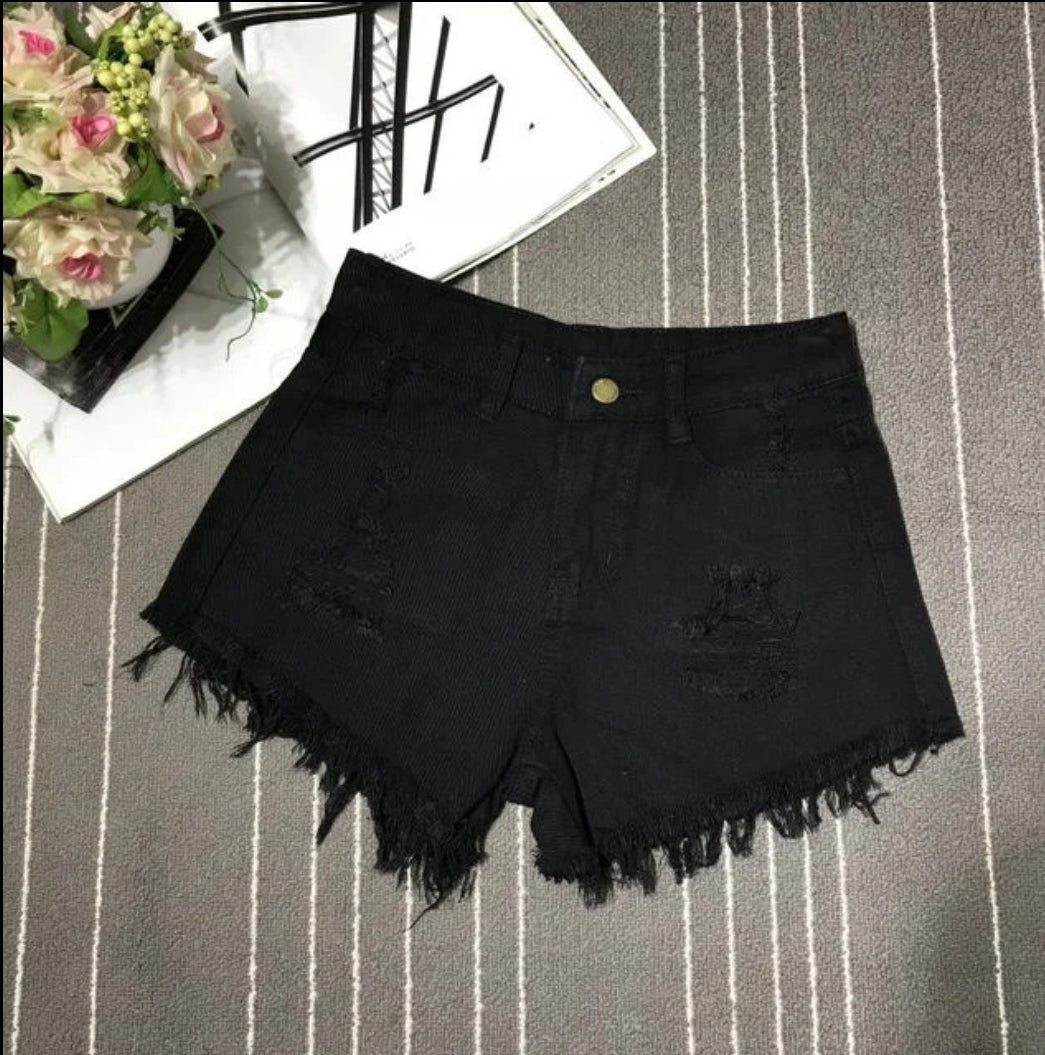 Raw edge denim shorts