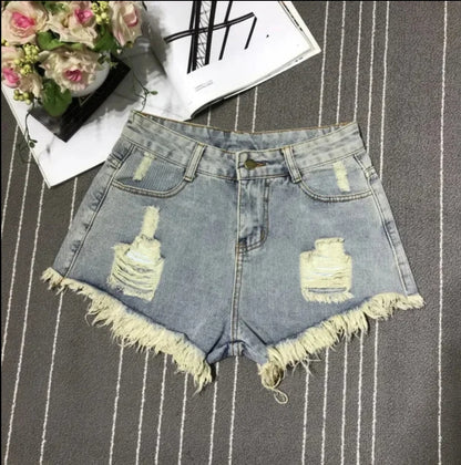 Raw edge denim shorts