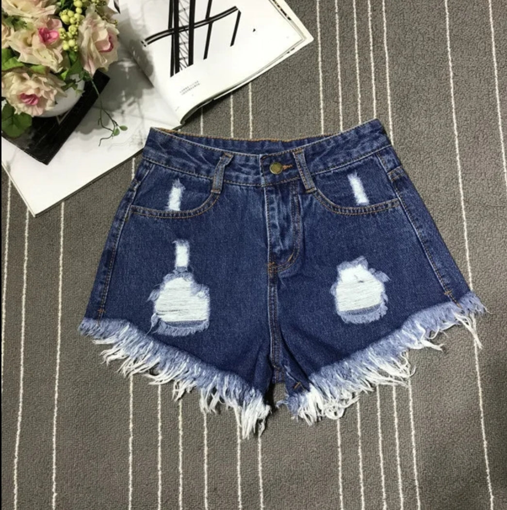 Raw edge denim shorts