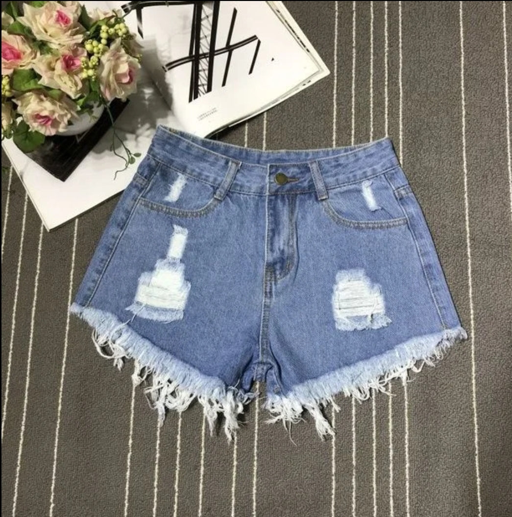 Raw edge denim shorts