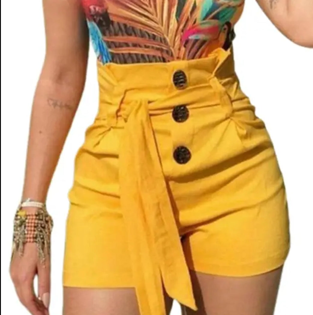 High waist button shorts