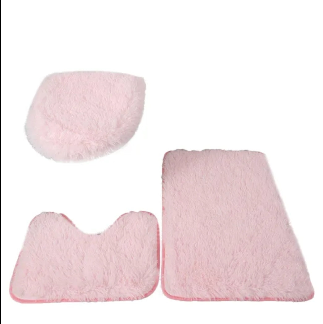 Solid colour 3pc bathroom rug set