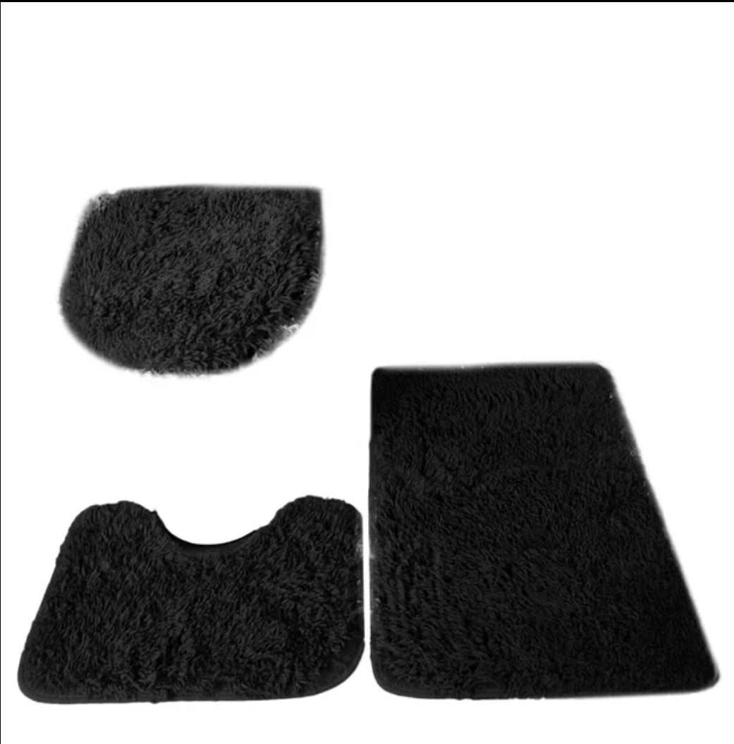 Solid colour 3pc bathroom rug set