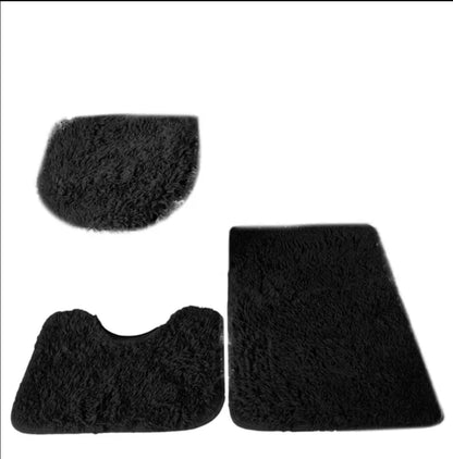 Solid colour 3pc bathroom rug set