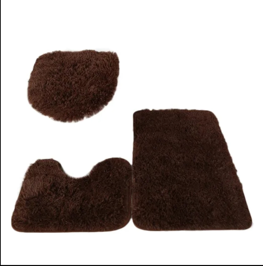 Solid colour 3pc bathroom rug set