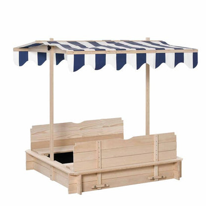 Kids Wooden Sandpit with Adjustable Canopy