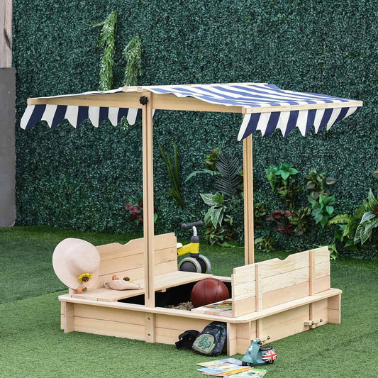 Kids Wooden Sandpit with Adjustable Canopy