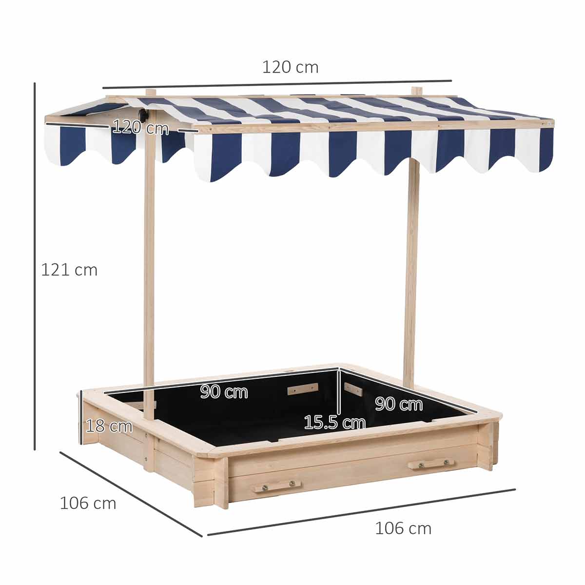 Kids Wooden Sandpit with Adjustable Canopy