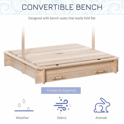 Kids Wooden Sandpit with Adjustable Canopy