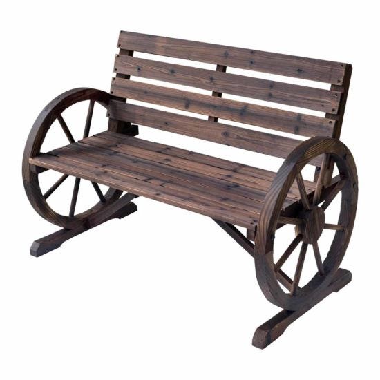 Wooden Wagon Wheel Garden Bench