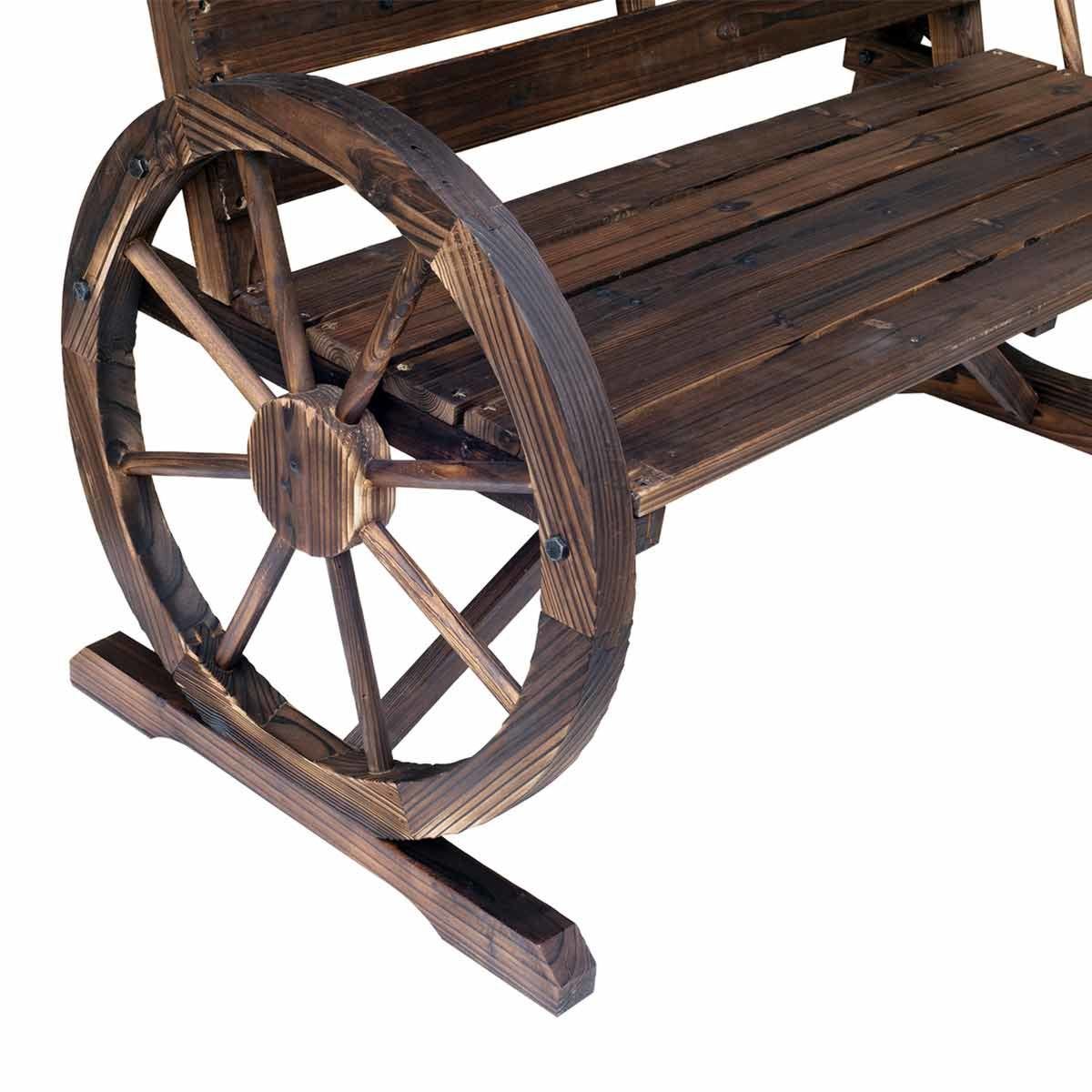 Wooden Wagon Wheel Garden Bench