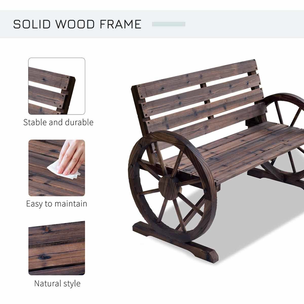 Wooden Wagon Wheel Garden Bench