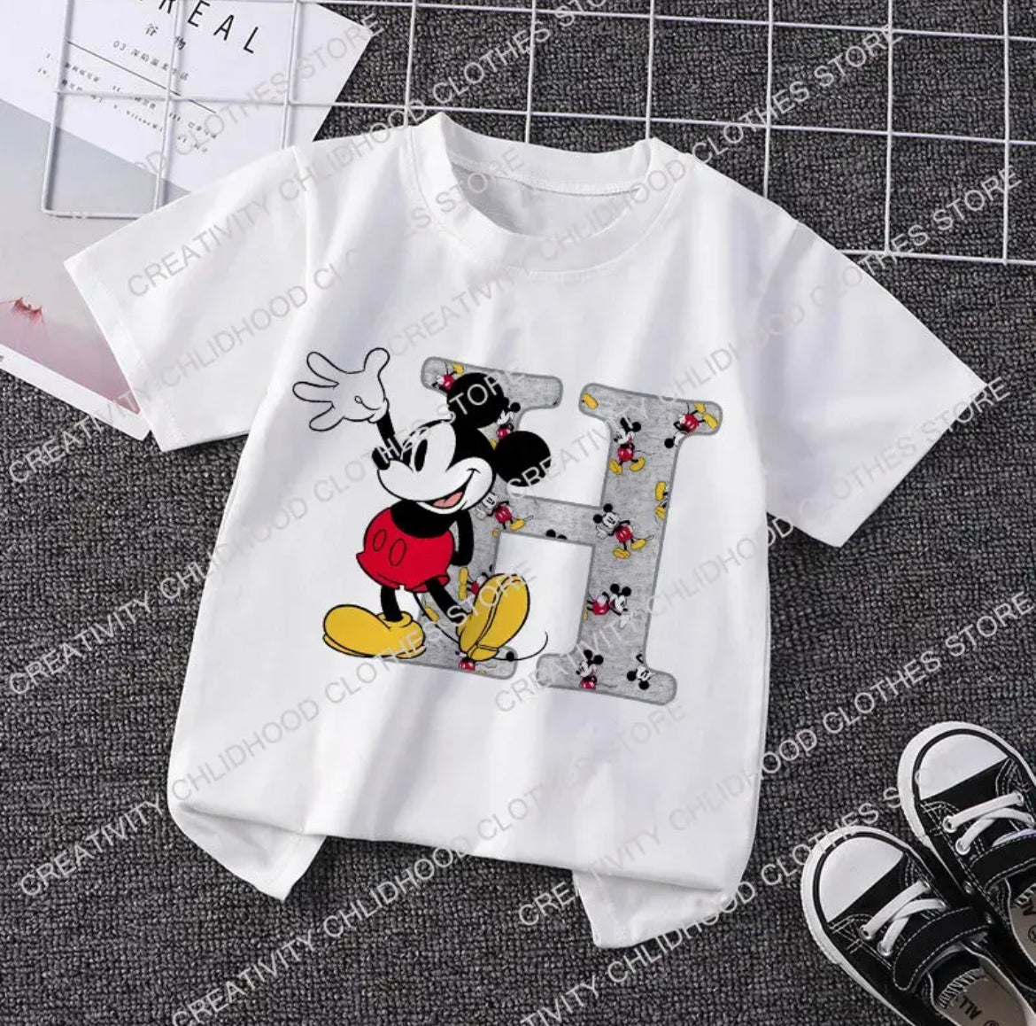 Mouse Initial T-shirt A-H