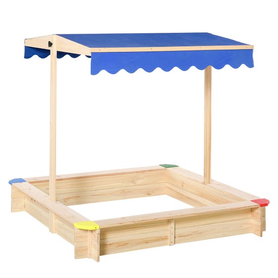 Kids Wooden Cabana Sandbox with Bench and Canopy