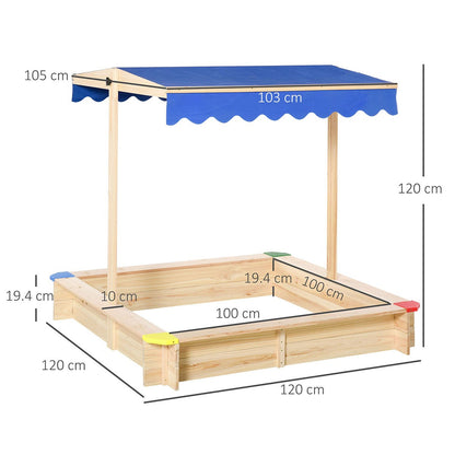 Kids Wooden Cabana Sandbox with Bench and Canopy