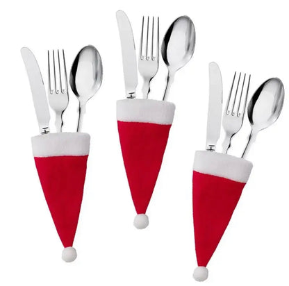 Santa hat cutlery holders