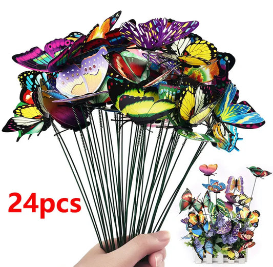 24pcs butterfly stakes decor