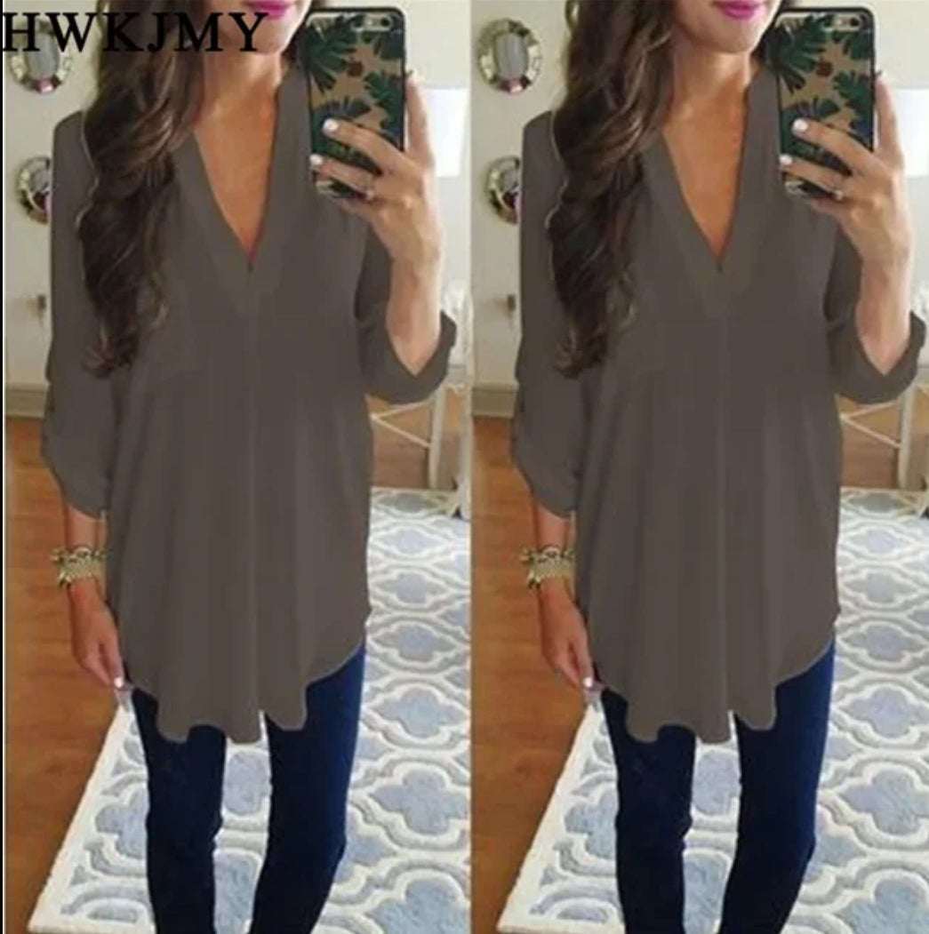 V-neck long blouse