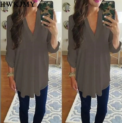 V-neck long blouse