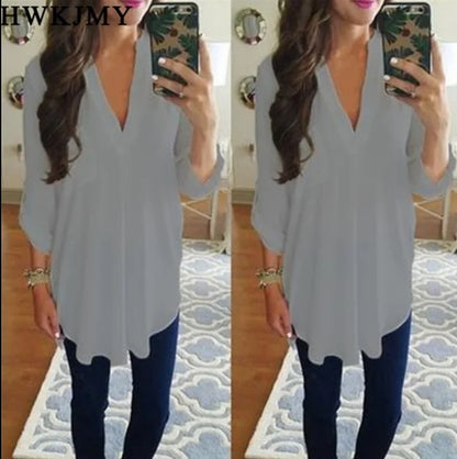 V-neck long blouse