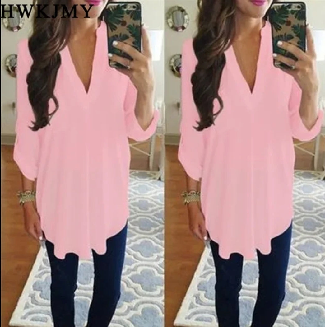 V-neck long blouse