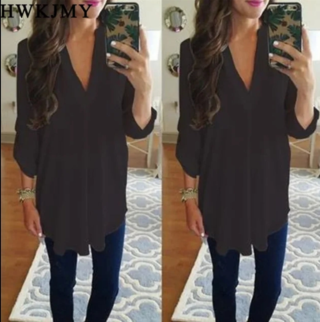 V-neck long blouse