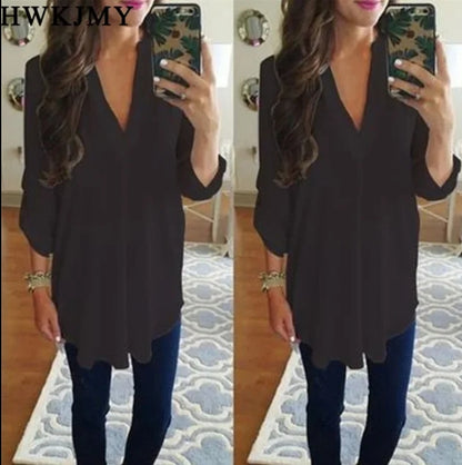 V-neck long blouse