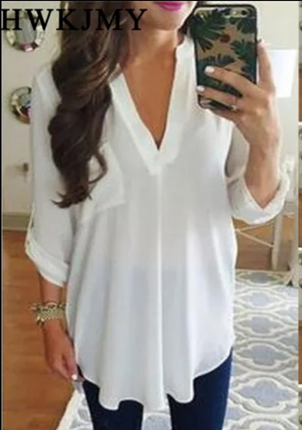 V-neck long blouse