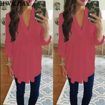 V-neck long blouse