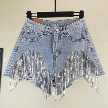 Diamond denim shorts