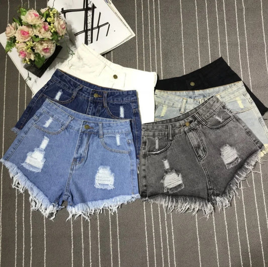 Raw edge denim shorts