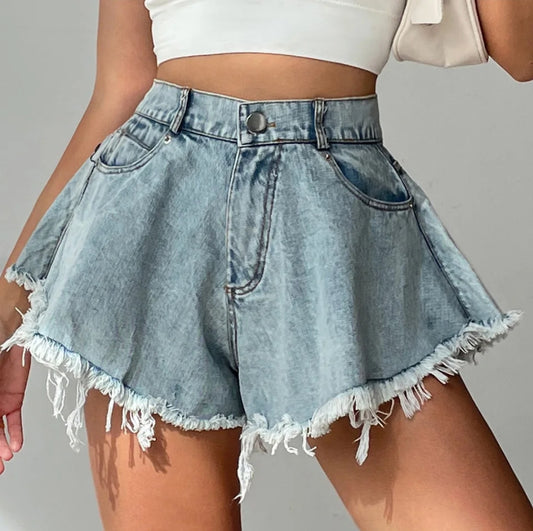 Wide leg denim shorts