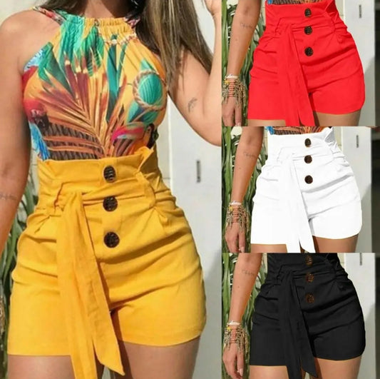 High waist button shorts