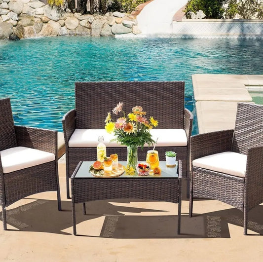 4pc rattan lounge garden furniture set