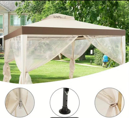 Costway 3m x 3m Outdoor Gazebo 2-Tier Pavilion Canopy Tent with Zipped Mesh Side Wall