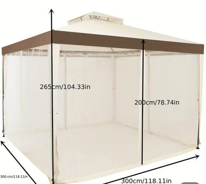 Costway 3m x 3m Outdoor Gazebo 2-Tier Pavilion Canopy Tent with Zipped Mesh Side Wall