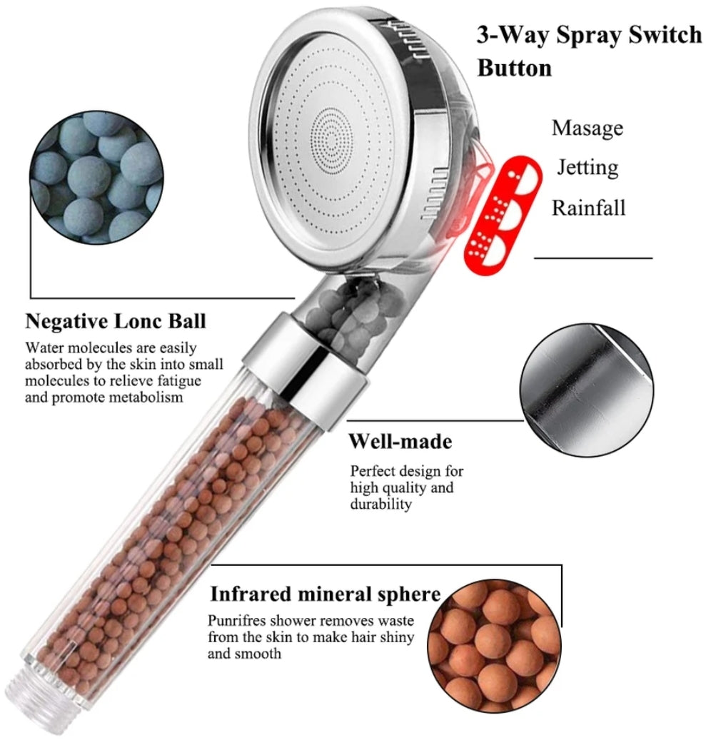 3 functions high pressure shower head water saving