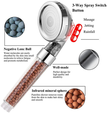 3 functions high pressure shower head water saving