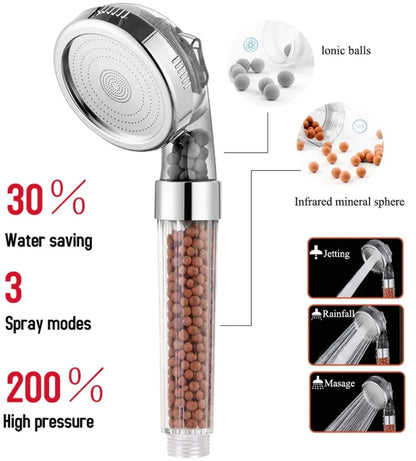 3 functions high pressure shower head water saving