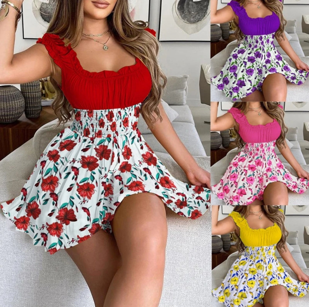 Flower print ruffle dress