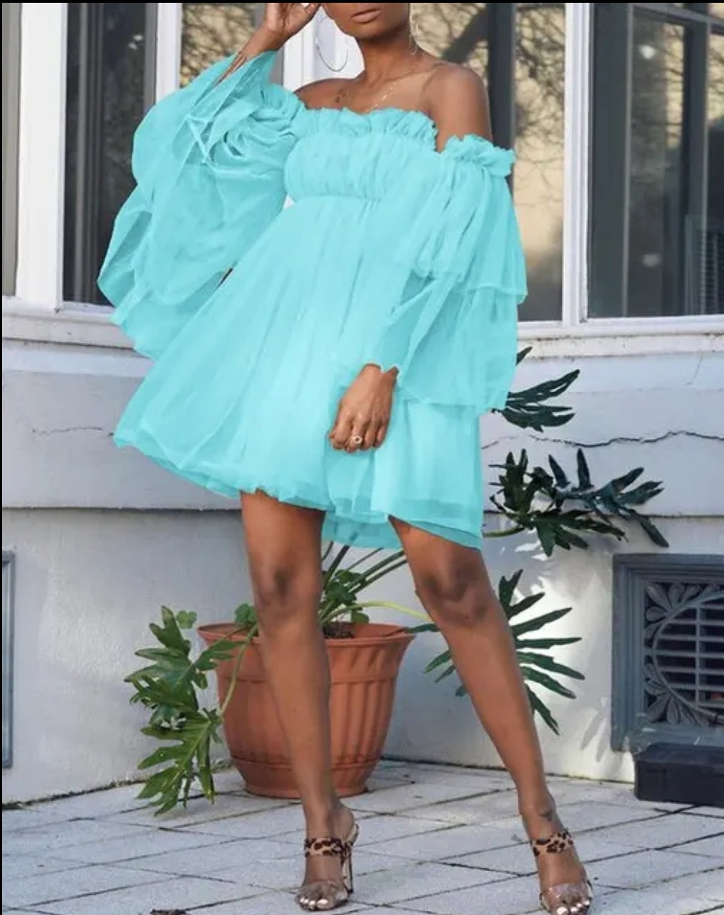 Off shoulder ruffle dress