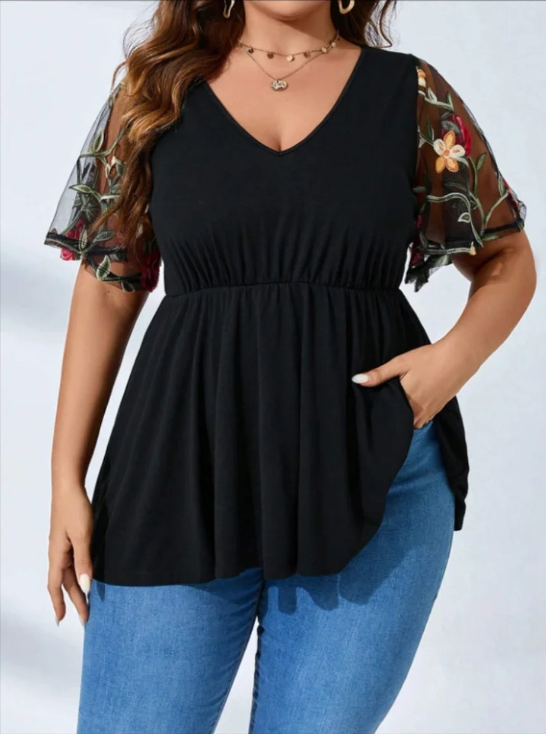 Peplum floral sleave top