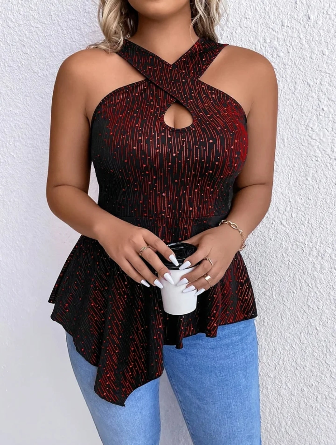 Criss-cross front peplum top